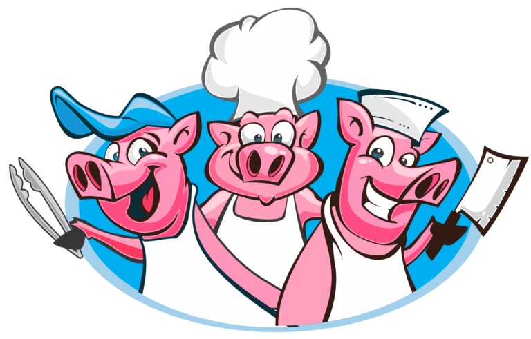 three lil piggies bbq logo mascot pigs